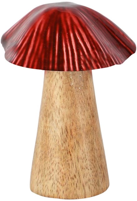 Dekoratief | Paddenstoel, rood/naturel, hout/metaal, 8x8x11cm | A258218