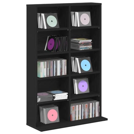 vidaXL - CD - Kast - Zwart - eiken - 65 - x - 23,5 - x - 97,5 - cm - Bewerkt - hout