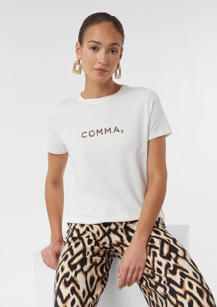 comma - female - T-shirt van katoenmix met print op de voorkant