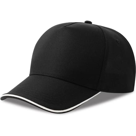 Atlantis Headwear Recy Five Piping Cap AT129 - Black/White - One size