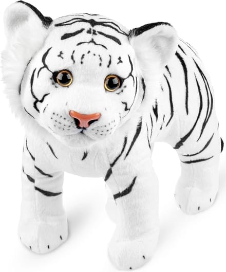 BRUBAKER Tijger knuffeldier, 30 cm, knuffeldier, staand, pluche speelgoed voor kinderen, wit