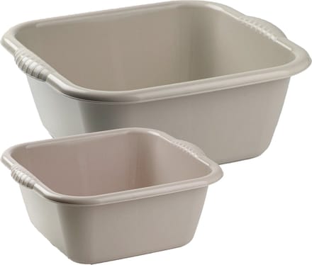 Afwasbak teil - set van 2 formaten - 6 en 15 liter - taupe - kunststof
