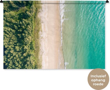 Wandkleed - Wanddoek - Strand - Bomen - Water - 150x100 cm - Wandtapijt