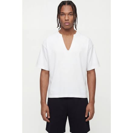 Oversized Boxy Distressed V Neck T-Shirt | White | Size Small