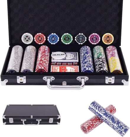 Costway Pokerset, 300 laserchips, inclusief aluminium koffer, complete set (zwart)