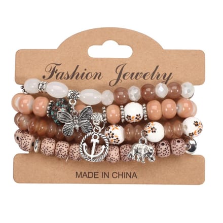 Fako Bijoux® - Armband Set - Boho - Bohemian - Bedels - Beige/Bruin