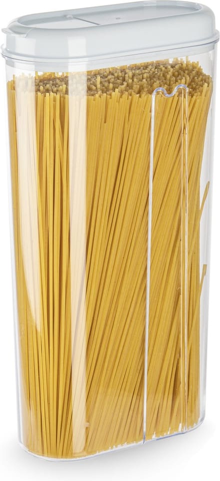 Plasticforte Voedselcontainer strooibus - transparant/wit - 2350 ml - kunststof - 15 x 8 x 30 cm - voorraadpotten