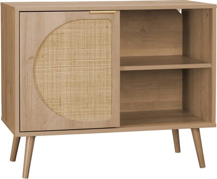 sweeek - Dressoir met 1 deur en plank houtlook en rotan 80cm - eva