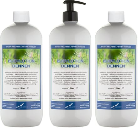 Bodylotion Dennen 1 Liter - met gratis pomp - set van 3 stuks