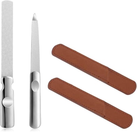Set van 2 Professionele Dubbelzijdige Nagelfeilen van Roestvrij Staal met Etui
