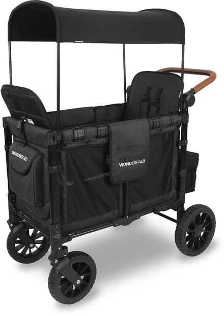 WonderFold W2LUX Bolderkar - Kinderwagen voor 2 - Opvouwbaar - Zwart (Draagvermogen tot 90kg)