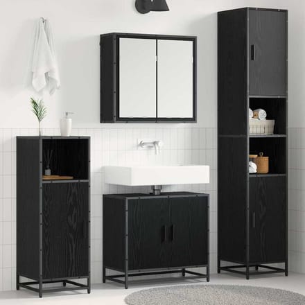 vidaXL - Badkamermeubel - Set - 4 - st - Zwart - Eiken - 65 - x - 33 - x - 60 - cm