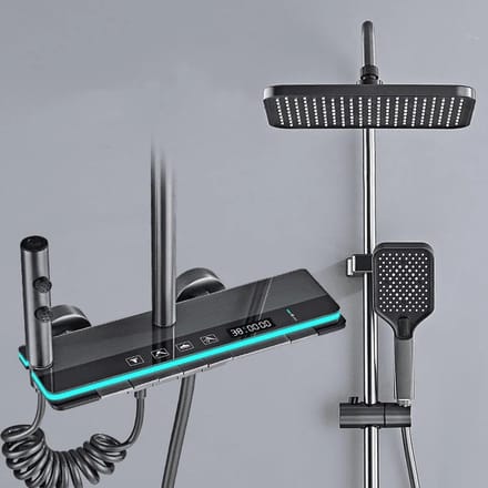 Regendouche - Badkamer Douche Kraan Set - 4 Functies - Digitale Display - Thermostaat - Warm - Koud - Grijs