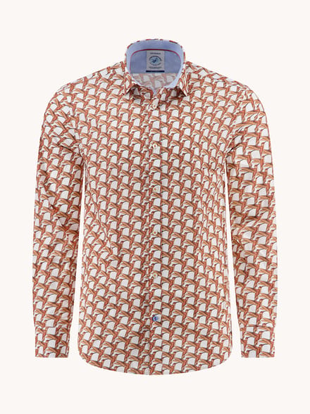 A Fish Named Fred A Fish Named Fred Overhemd Geometric Birds Orange  M