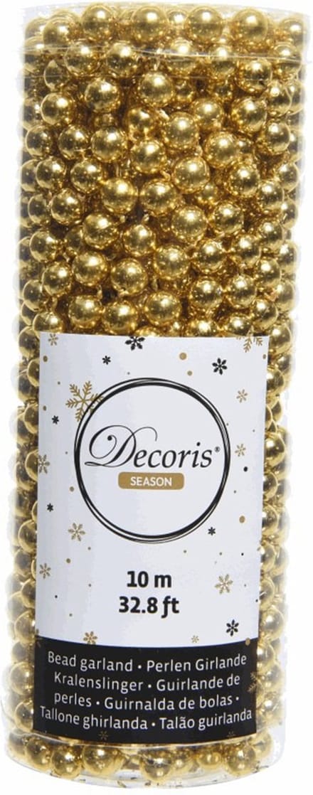 Decoris kerstslinger - 10 meter - 0,8cm kralen - Goud