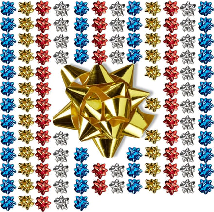 Cadeaustrik set van 100 - zelfklevend - ster - Ø 5 cm - meerdere kleuren