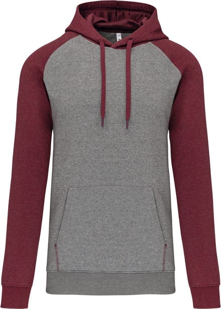 PROACT® Tweekleurige sweater met capuchon volwassene PA369 - Grey Heather / Wine Heather - L