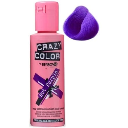 Crazy Color Semi-Permanent Hair Color Cream 62 Hot Purple 100ml