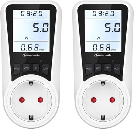 Energiekostenmeter 2 stuks met LCD-scherm en overbelastingsbeveiliging - Digitale stroommeter voor efficiënte energiebewaking