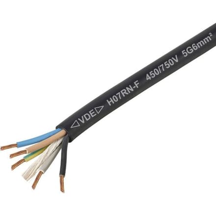 TRU COMPONENTS TC-11594960 Rubberkabel H07RN-F 5 x 6 mm² Zwart per meter