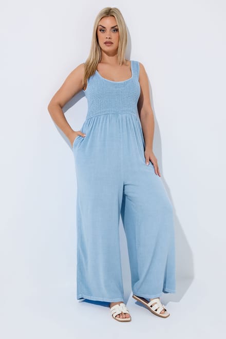 Limited Collection Blauwe Chambray Jumpsuit Met Plooien Size 50-52