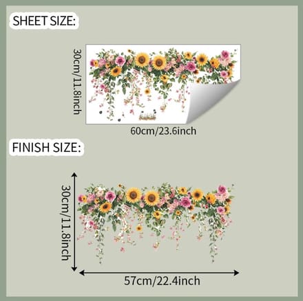 Self-Adhesive Wall Sticker – Painted Sunflower Flowers and Leaves – Home Wall Decor