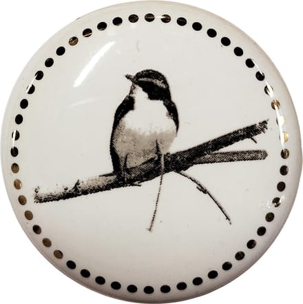 Clayre & Eef Deurknop Ø 4 cm Wit Grijs Keramiek Vogel