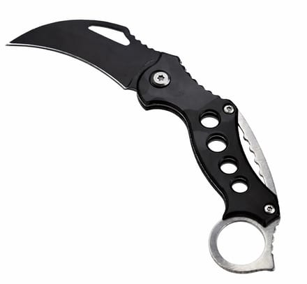 Karambit Zakmes Inklapbaar – Survival Mes – RVS – Compact Vouwmes met Vinger Ring & Clip – Zwart/Zilver