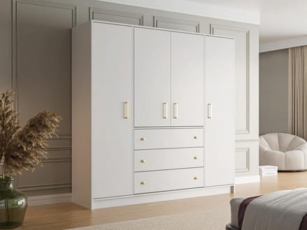 Vente-unique Kast met 4 deuren en 3 lades - L196 cm - Wit - LIZANDRO