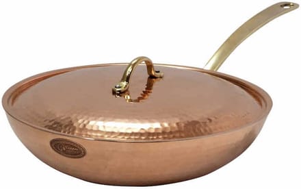 Koperen Wokpan 28 cm met Deksel voor Optimale Warmteverdeling