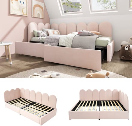 Gestoffeerd Eenpersoonsbed - 90x190 - Opbergbed Met Lade - Samt - Roze