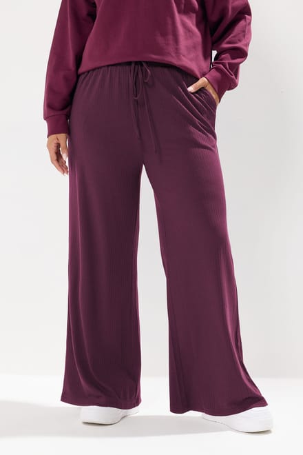 Yours Bordeauxrode Geribbelde Broek Met Wijde Pijpen Size 48