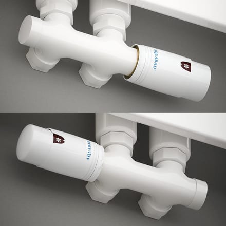 Thermostatkraan voor Radiator Hoekmodel 50mm Middenaansluiting Wit – Inclusief 16mm PEX Verbindingen