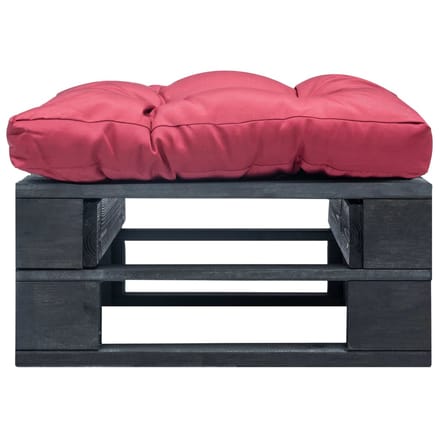 vidaXL - Tuinpoef - met - rood - kussen - pallet - hout - zwart