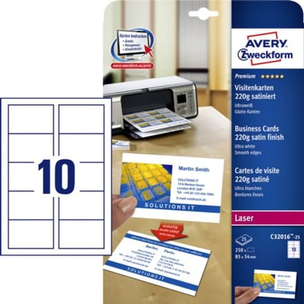 Avery Business cards white satin finish double-sided print 220g Quick & Clean