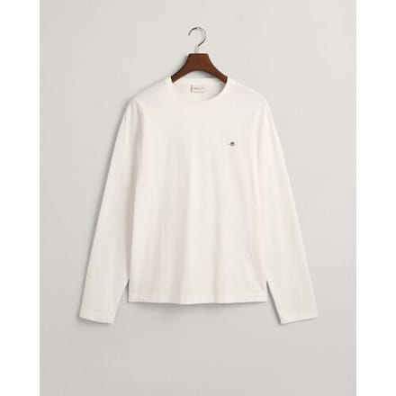 Gant T-Shirt Subtle Logo Embroidery Long Sleeve Round Neck Eggshell / male