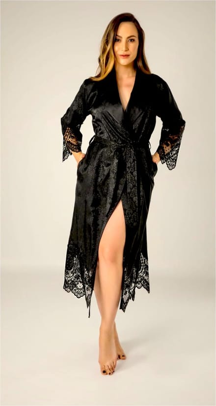 Dames Silk Ochtendjas / Badjas Jane / Zwart kleur /maat XXL