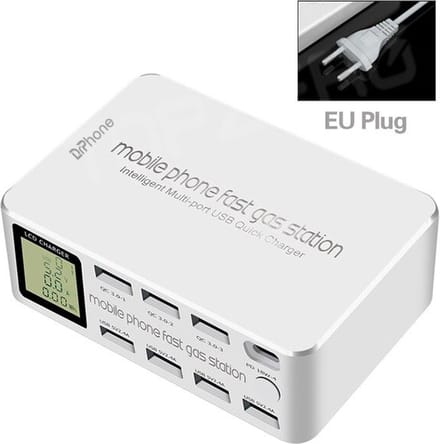 DrPhone WL7 100W 8-Poort Multi Poort USB Station - Snel Oplader – USB C PD 3.0 + Qualcomm 3.0 & 2.4A - Wit