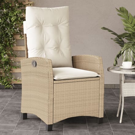vidaXL - Tuinstoel - verstelbaar - met - kussens - poly - rattan - beige
