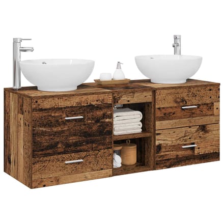 vidaXL - Badkamerkast - set - 3 - st - Oud - hout - 129 - x - 44,5 - x - 80 - cm - Bewerkt - hout