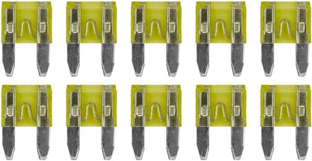 ProRide Steekzekeringen Mini 20A - Geel - Geschikt voor auto, boot en camper - 10 stuks