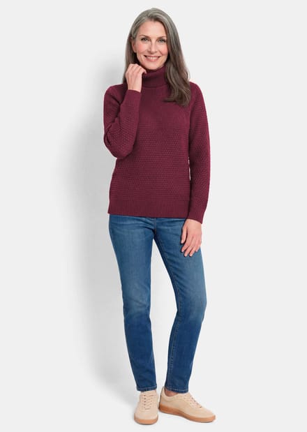 Warme tricot pullover met col - bordeaux - Gr. 19 van Goldner Fashion