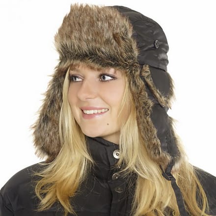 Bontmuts polyester zwart met bruin kunstbont