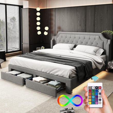 Gestoffeerd Tweepersoonsbed 180x200 cm met Opbergruimte en Ledverlichting