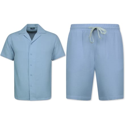 Ribbed Oversized Shirt - Zomerset Heren - Two Piece Setje - Co ord Set - MG-009 - Blauw