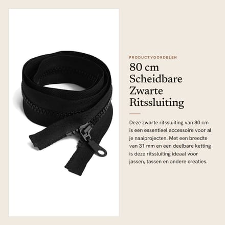 Dailygoods- Ritssluiting 80 cm - Scheidbaar - Maat 5 - Breedte 31 mm - Machinewasbaar - Hoogwaardig Hars - Rits