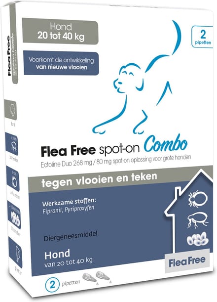 Flea Free Ectoline Duo Hond - 20 tot 40 kg - Tegen Vlooien en Teken - 2 Pipetten