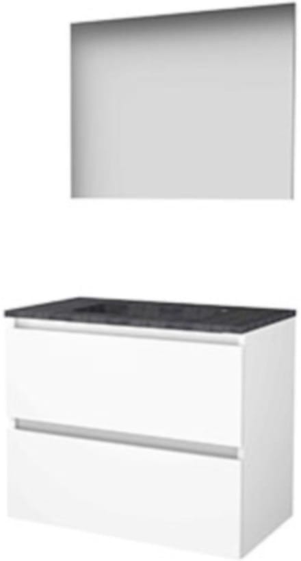 Basic-Line Basic 46 Badkamermeubelset - 80 x 46 cm - Greeploos - 2 Lades - Hardstenen Wastafel - Zonder Kraangat - Spiegel - Ice White