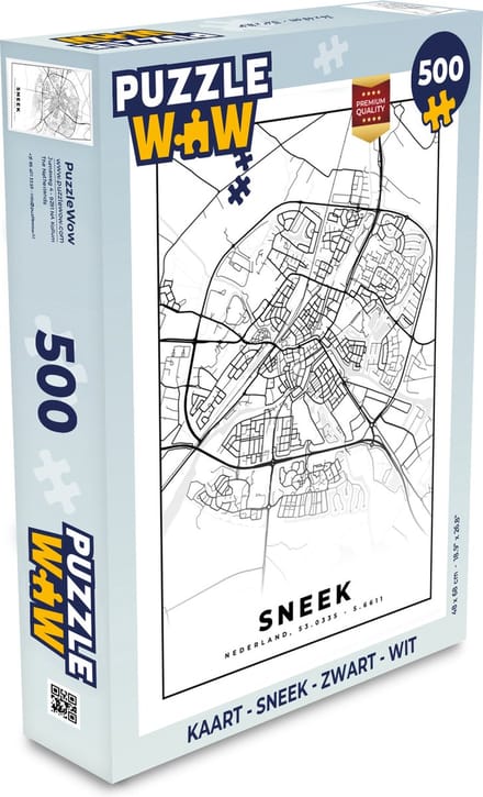 Puzzel Kaart - Sneek - Zwart - Wit - Legpuzzel - Puzzel 500 stukjes