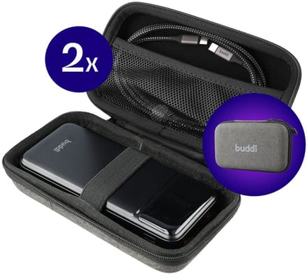 2-Pack Buddi Sorted Powerbank Hoes - Kabel Organizer Tas - Harde Schijf Draagtas - Compact - 17x10x4cm - Grijs - Small
